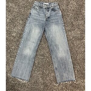 ZARA High Rise Light Wash Denim Jeans Straight Leg Raw Hem Size 0